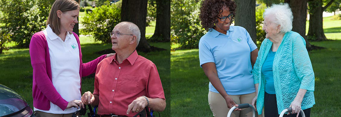 Elder care provider from Senior Homecare by Angels talking with elderly man